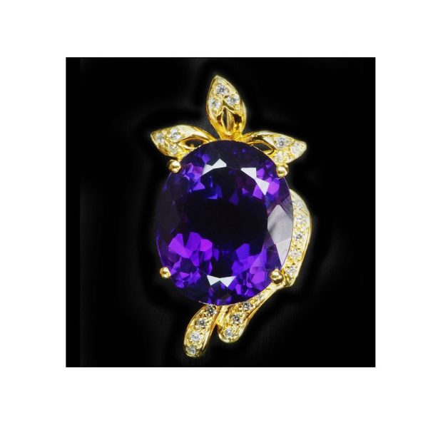 13 CT Indigo Purple Amethyst Pendant with 18k Gold plated Sterling Silver Chain and White Sapphire accent