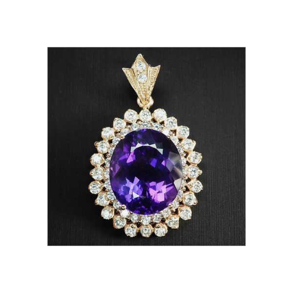 Pendiente Grande de Amatista Natural Violeta Índigo de 20.15 quilates en Plata de ley 925 de Oro Rosa con Cadena
