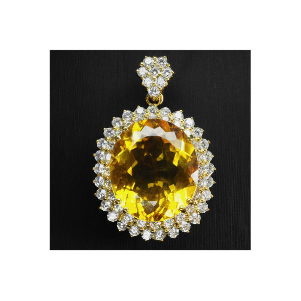 Pendiente Grande de Citrina Amarilla Dorada de 25,75 quilates con Zafiros Naturales de doble halo Plata de ley 925 chapada en Oro Rosa con Cadena