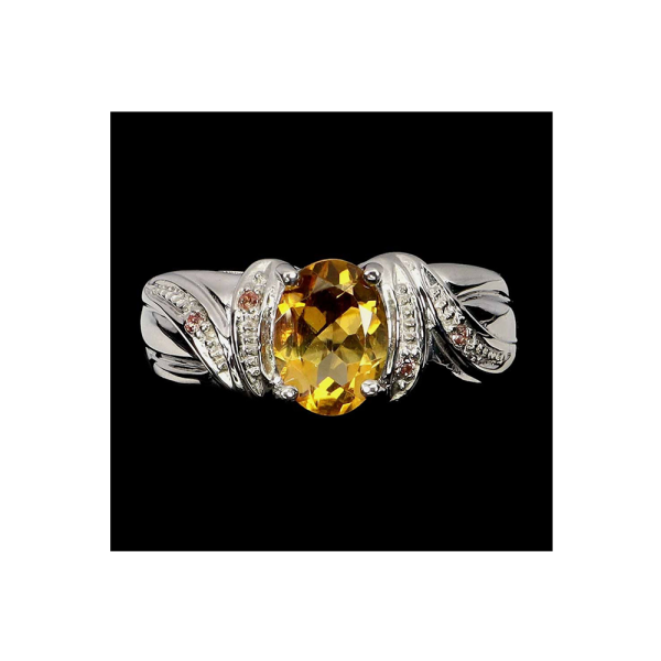 Anillo de Citrina Ovalada 8x6mm con detalles en Zafiro en Plata de Ley 925 Talla 7
