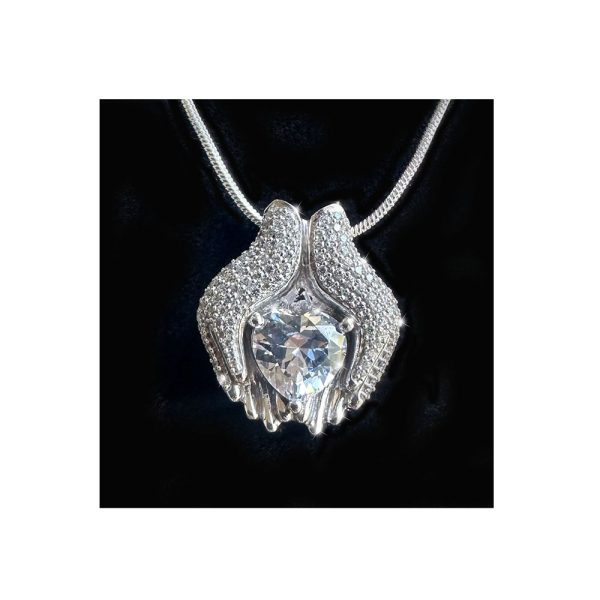Pendiente de Mano y Corazón con Diamantes de 2 quilates en Oro Blanco de 14 quilates sobre Plata de ley 925