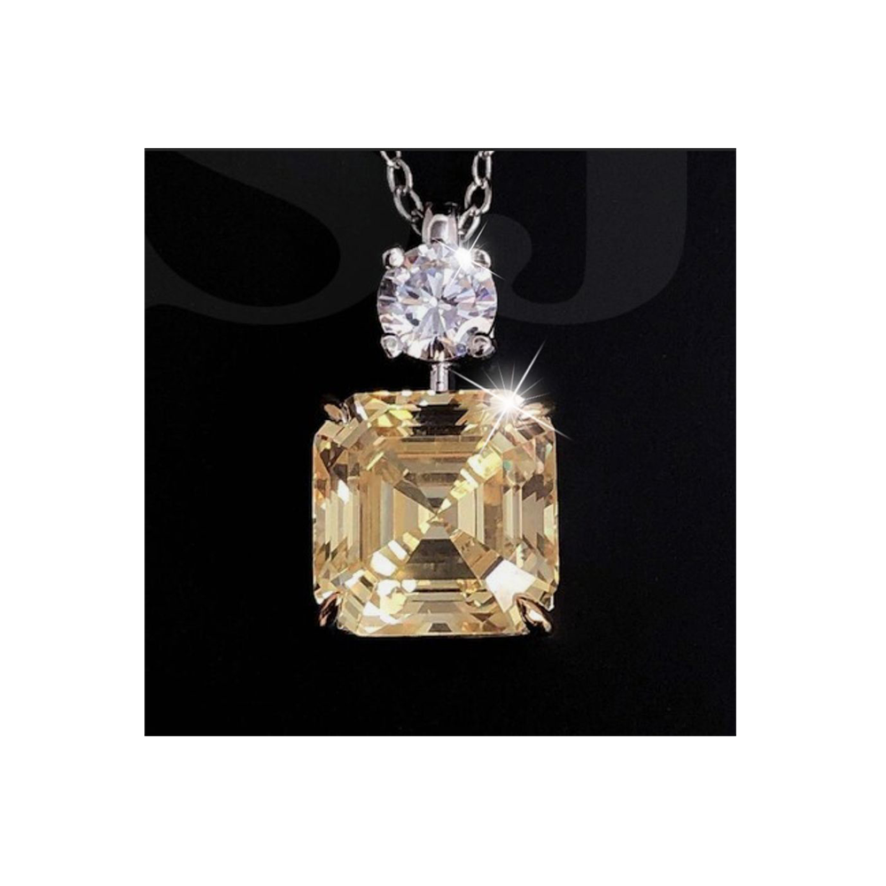 4.1CT Certified Champagne Treated Diamond Pendant with Sapphire accent with Chain