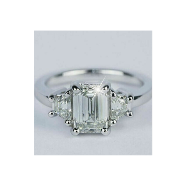 Anillo de 3 Piedras con Diamantes Blancos de corte Esmeralda de 2,5 quilates en Plata de ley 925, talla 7