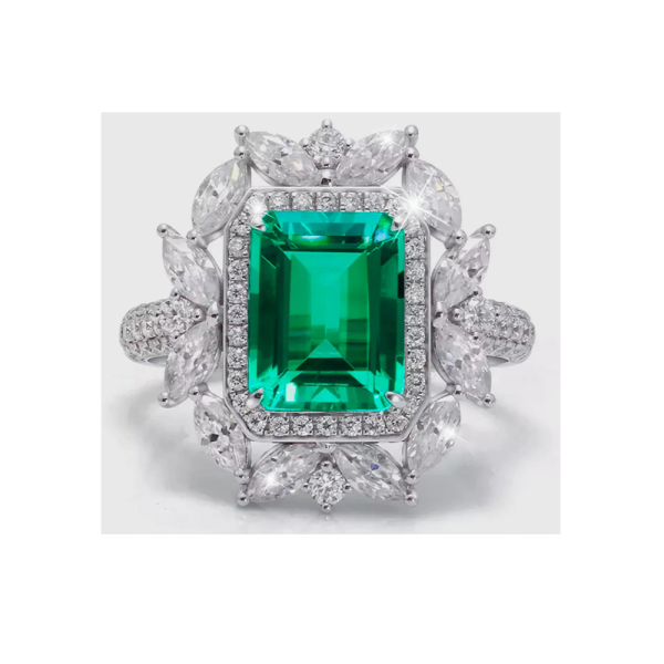Anillo de Esmeralda Natural de 3,20 quilates y Diamantes en plata de ley, oro, talla 8