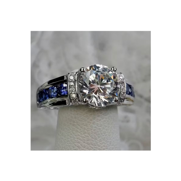 Anillo de Moissanita Natural de 3 quilates con Acento en Zafiro para Hombre o Mujer en Plata de ley 925, tallas 7 y 9