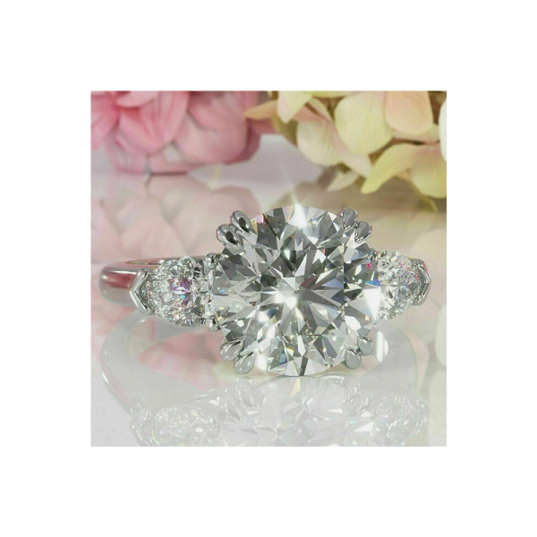 Anillo de 3 Diamantes Blancos Naturales corte Redondo de 3 quilates en Plata de ley 925, talla 7