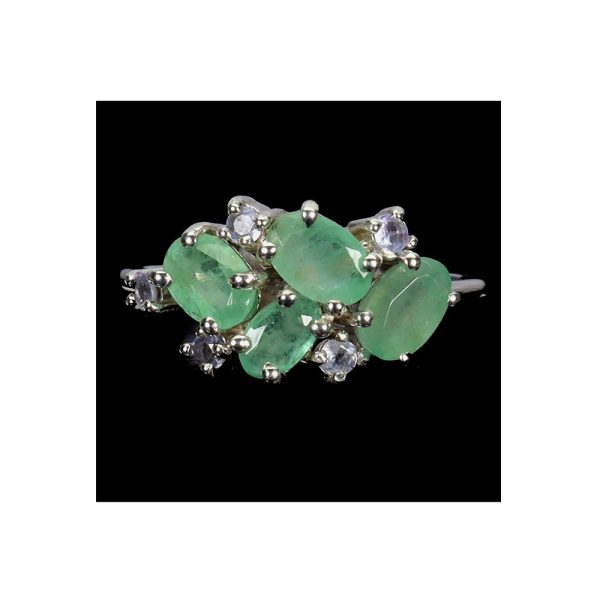 Anillo de Plata de ley 925 con Esmeraldas Ovaladas de 4 quilates y detalles de Tanzanita, talla 9