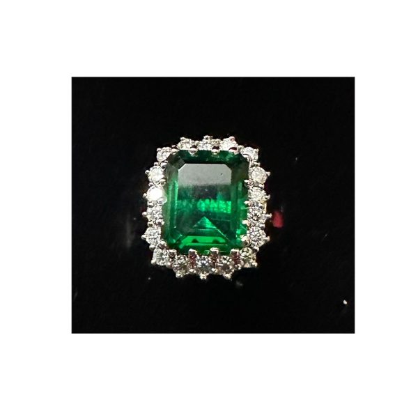 Anillo de Bodas con Esmeralda Natural de 6 quilates con Diamantes acabado en Oro Blanco de 14 k, tamaño 7