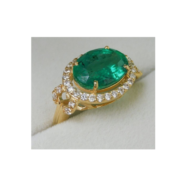 Anillo de Esmeralda Natural de corte ovalado de 4,60 quilates con tratamiento HTHP y Diamantes, chapado en Oro amarillo de 14 quilates, talla 6