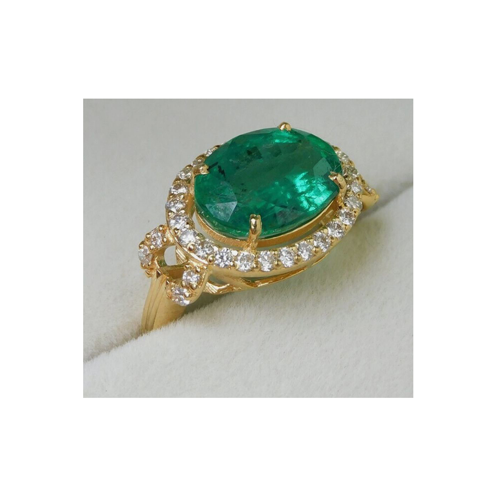 4.60 Ct Oval Cut Natural Emerald HTHP Treated & Diamond Ring 14K Yellow Gold Plated size 6
