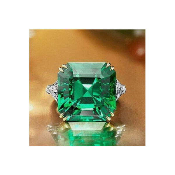 Anillo de Esmeralda Natural de 5 quilates (tratamiento HTHP) con detalles de Diamantes, claridad VVS1, talla 7