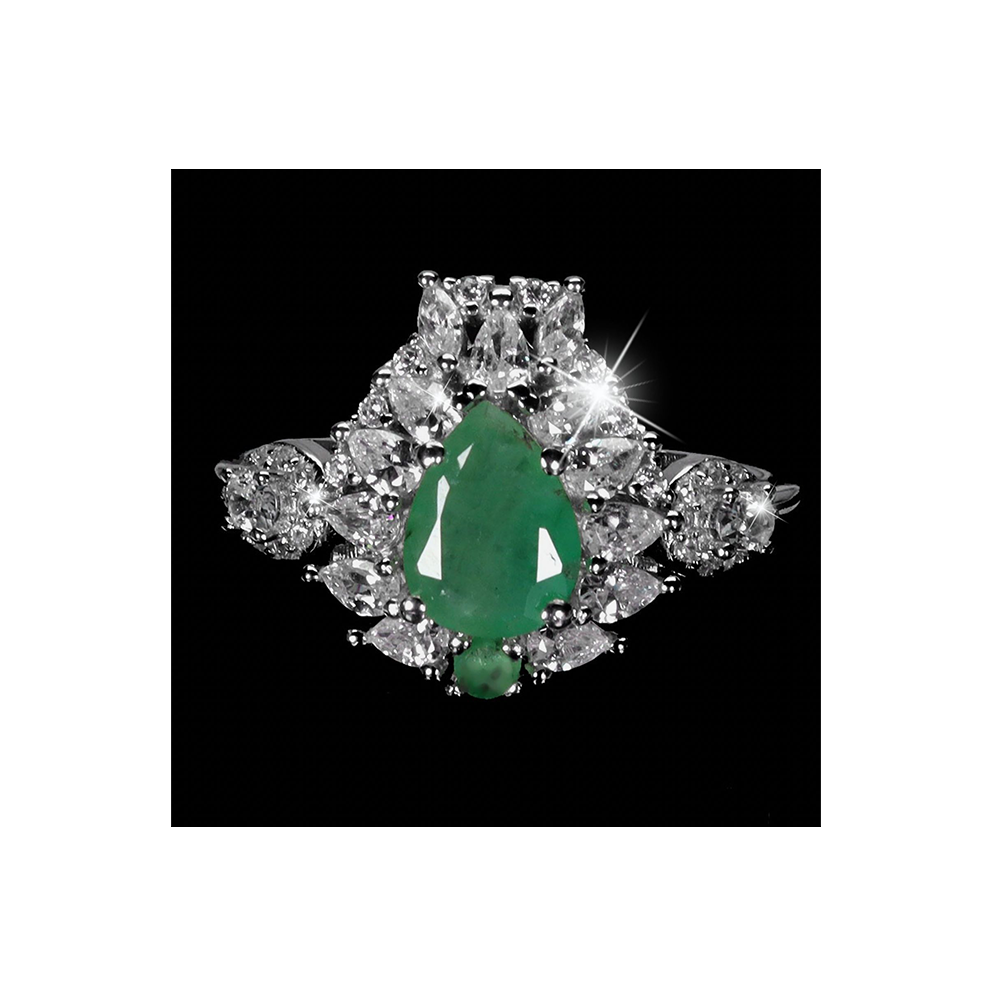 3CT Natural Emerald (Not Enhances or Treated) Ring with White Sapphire accents on 18K Gold-plated 925 Sterling Silver size 7