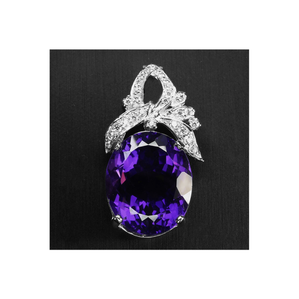 Pendiente de Amatista Violeta Medianoche de 18,90 quilates con detalles de Zafiro, Plata de ley 925, Oro Blanco con Cadena