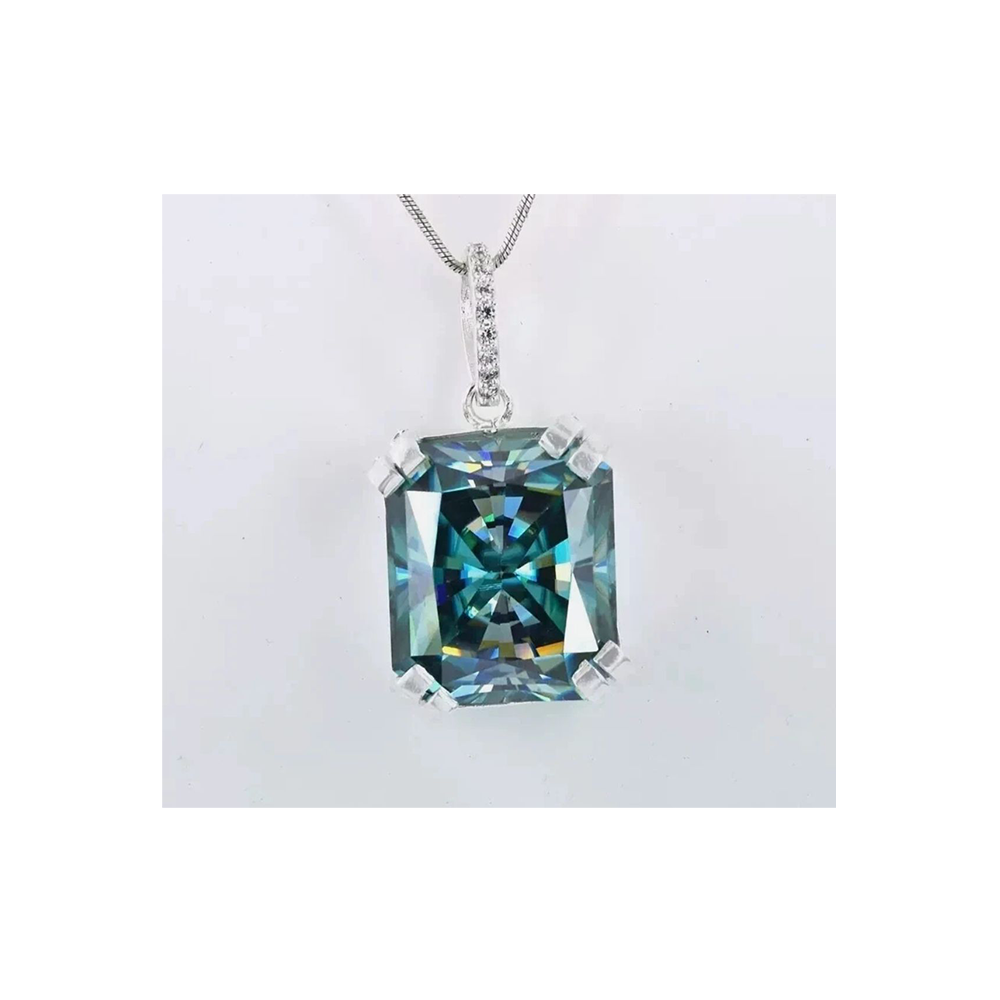 14 CT AAA Rare Blue Moissanite Pendant on 925 Sterling Silver with Chain