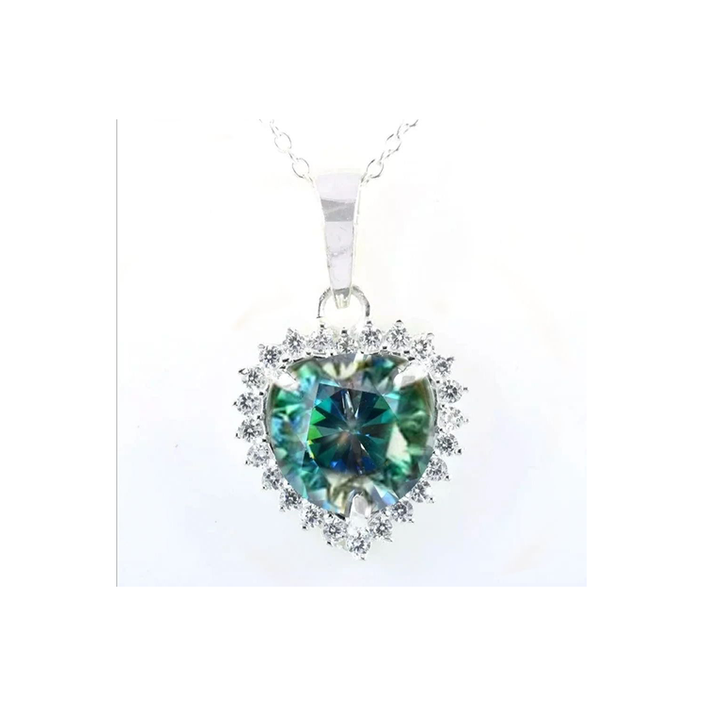 10 and 4.8 CT AAA Blue Moissanite with Moissanite Halo Pendant on 925 Sterling Silver with Chain