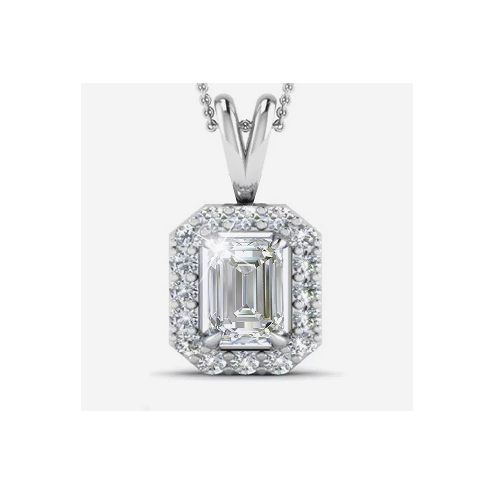 4.4 Ct AAA Moissanite Pendant with Halo on 925 Sterling Silver with Chain