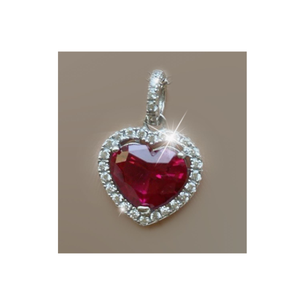 Pendiente de Rubí Natural de 4 quilates corte Corazón y halo de Diamantes en Plata de ley 925 con Cadena