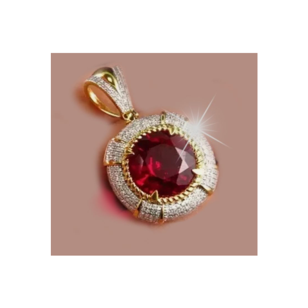 Pendiente de Rubí Natural de 5 quilates con halo de Diamantes creados en laboratorio en Plata de ley 925 Chapada en Oro de 18 k con Cadena