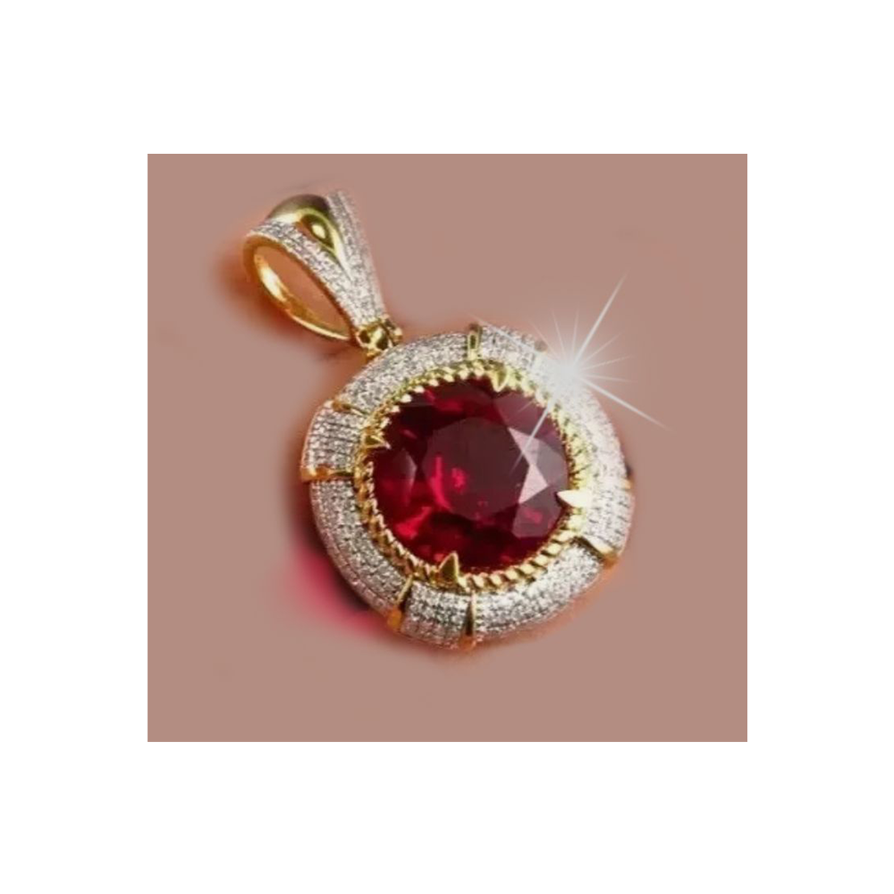 5 CT Natural Ruby Pendant with Lab-Created Diamond halo on 18k Gold-plated 925 Sterling Silver with Chain