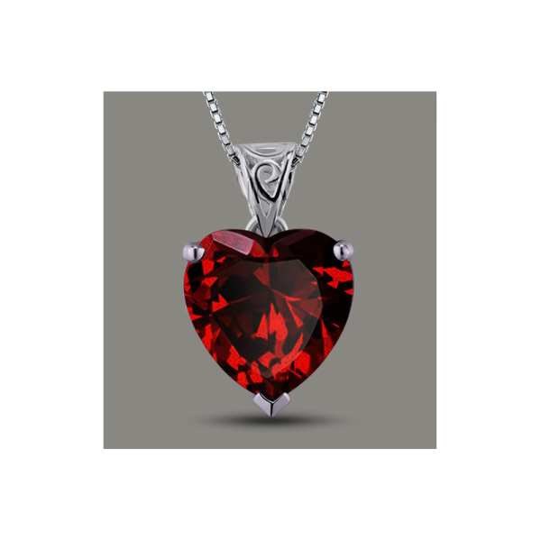 Pendiente de Granate Natural de 5 quilates con corte de Corazón en Plata de ley 925 con Cadena