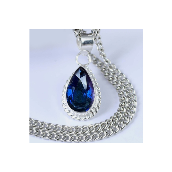 10.5 CT Color Change Natural Sapphire Pear cut Pendant Certified on thick 925 Sterling Silver Chain