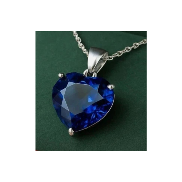 Pendiente de Zafiro Natural de 29 quilates con corte de Corazón en Plata de ley 925 con Cadena
