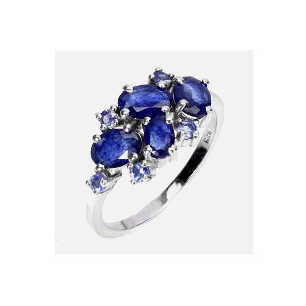 12 CT Sapphire Cluster on 925 Sterling Silver Ring Size 8