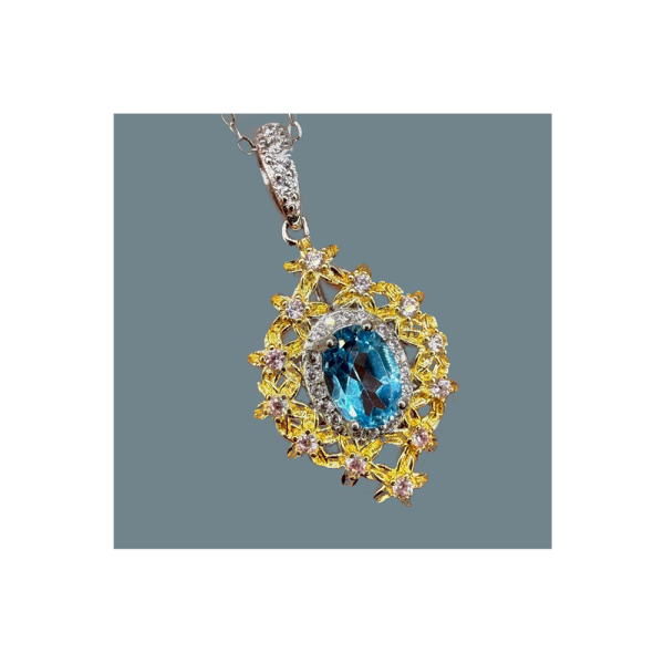 2CT Natural Swiss Topaz Pendant with Zircon Accents on Gold-plated 925 Sterling Silver with Chain