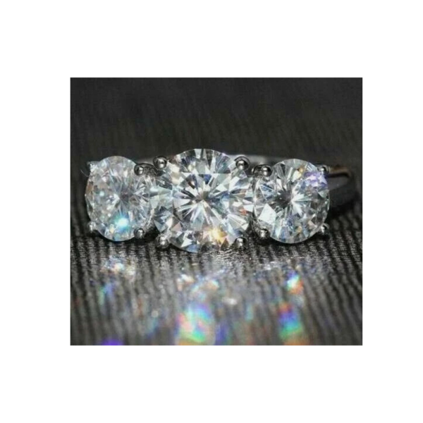 Anillo Solitario de Tres Diamantes corte Brillante de 3,5 quilates con Certificad en plata de ley 925 talla 7