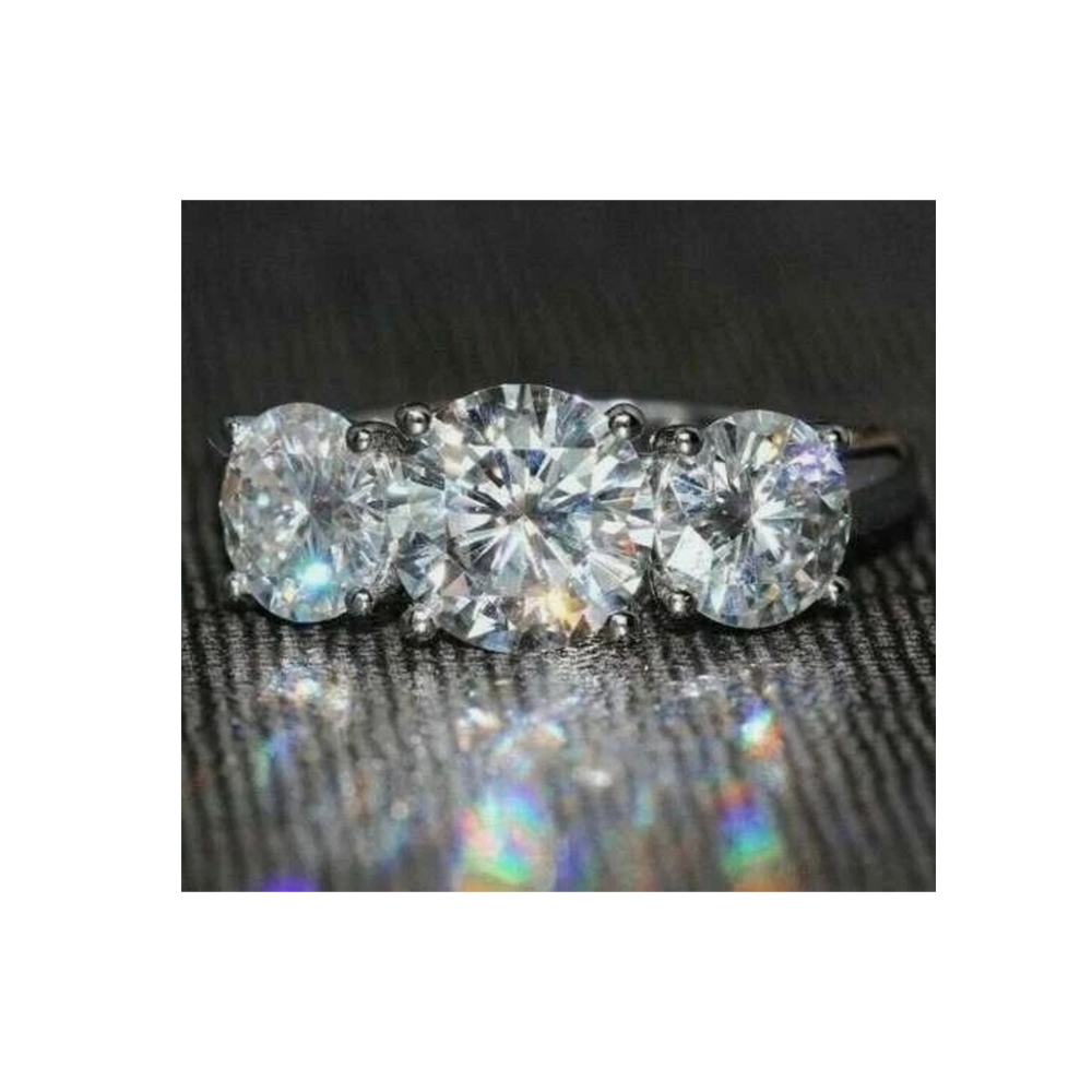 Certified 3.5 CT Brilliant Cut Three Diamond Solitaire 925 Silver Ring size 7