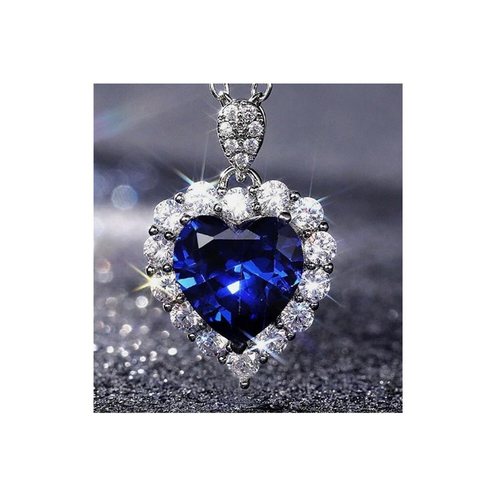 Pendiente de Tanzanita Natural de 5 quilates con corte de Corazón y Halo de Circónias Naturales en Plata de ley 925 con Cadena