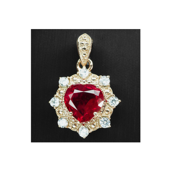 Pendiente de Turmalina Roja en forma de Corazón de 7.3 quilates en Plata de ley 925 chapada de Oro Rosa con Cadena