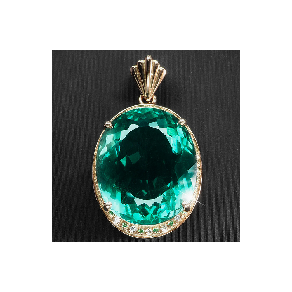 Fabuloso Pendiente Grande de Turmalina Verde Azulado de 23,70 quilates con Oro Rosa en Plata de ley 925 con Cadena
