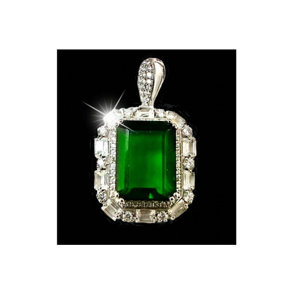 10 CT Natural Tourmaline Pendant with White Sapphire accents on 925 Sterling Silver with Chain