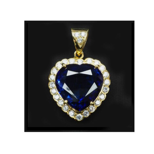 Pendiente de Corazón de Tanzanita Azul Vivo de 12,75 quilates con detalles de Zafiro, Plata de ley 925, Oro de 24 quilates
